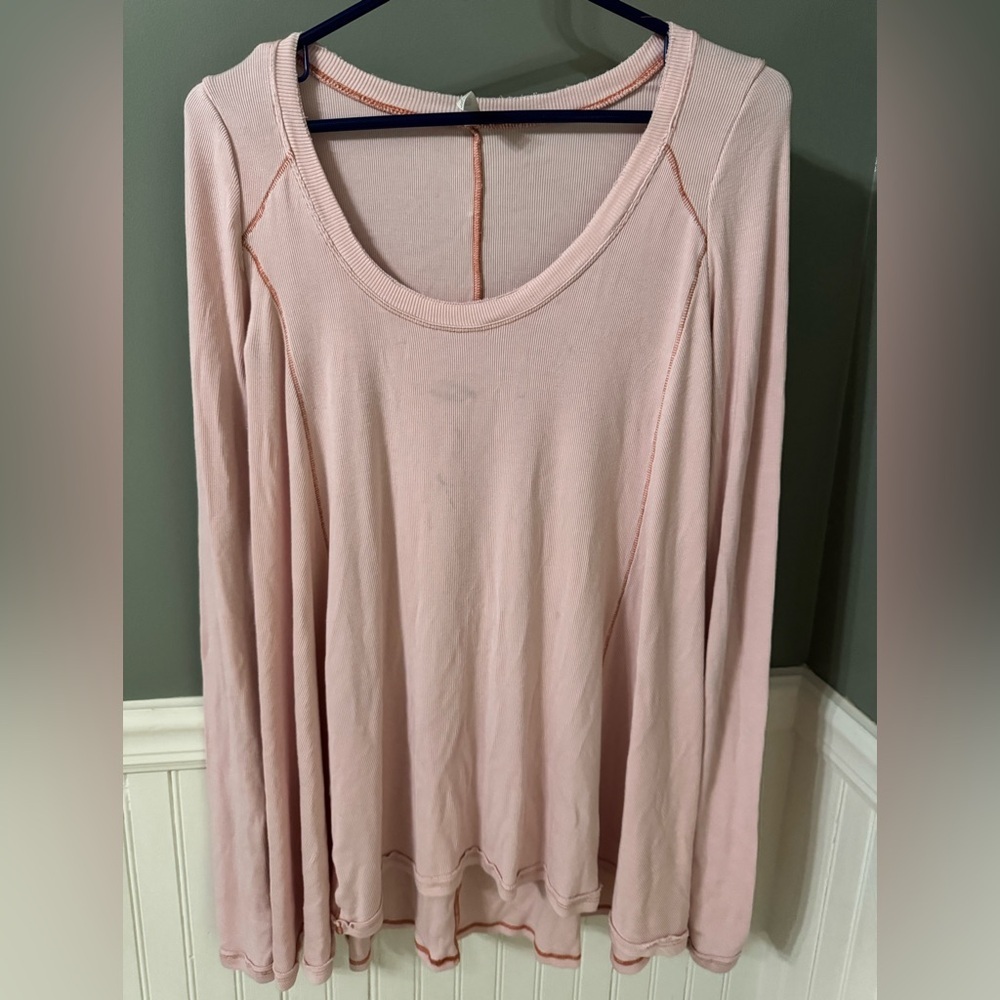 Free People Light Pink Long Sleeve Tee